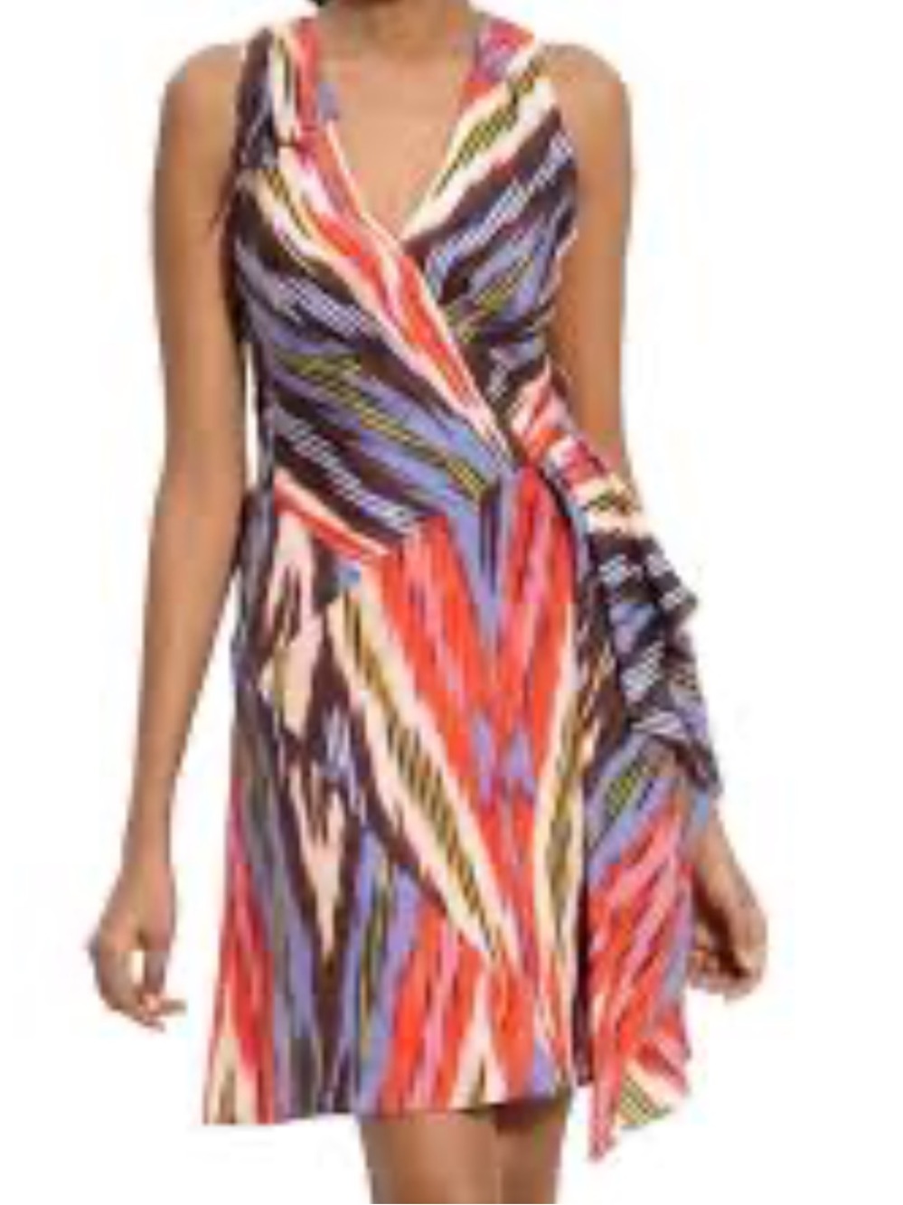Nanette Lepore Multi-Color Sleeveless Wrap Dress with Ruffle